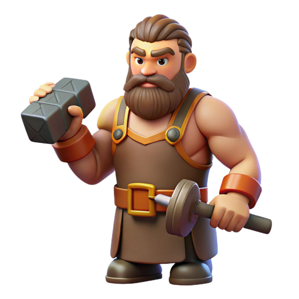 beautiful contemporary Hephaestus, god of the forge, holding a hammer, high quality png