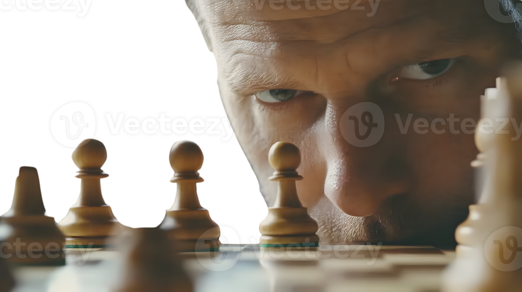 Closeup of a person concentrating on a chess game png