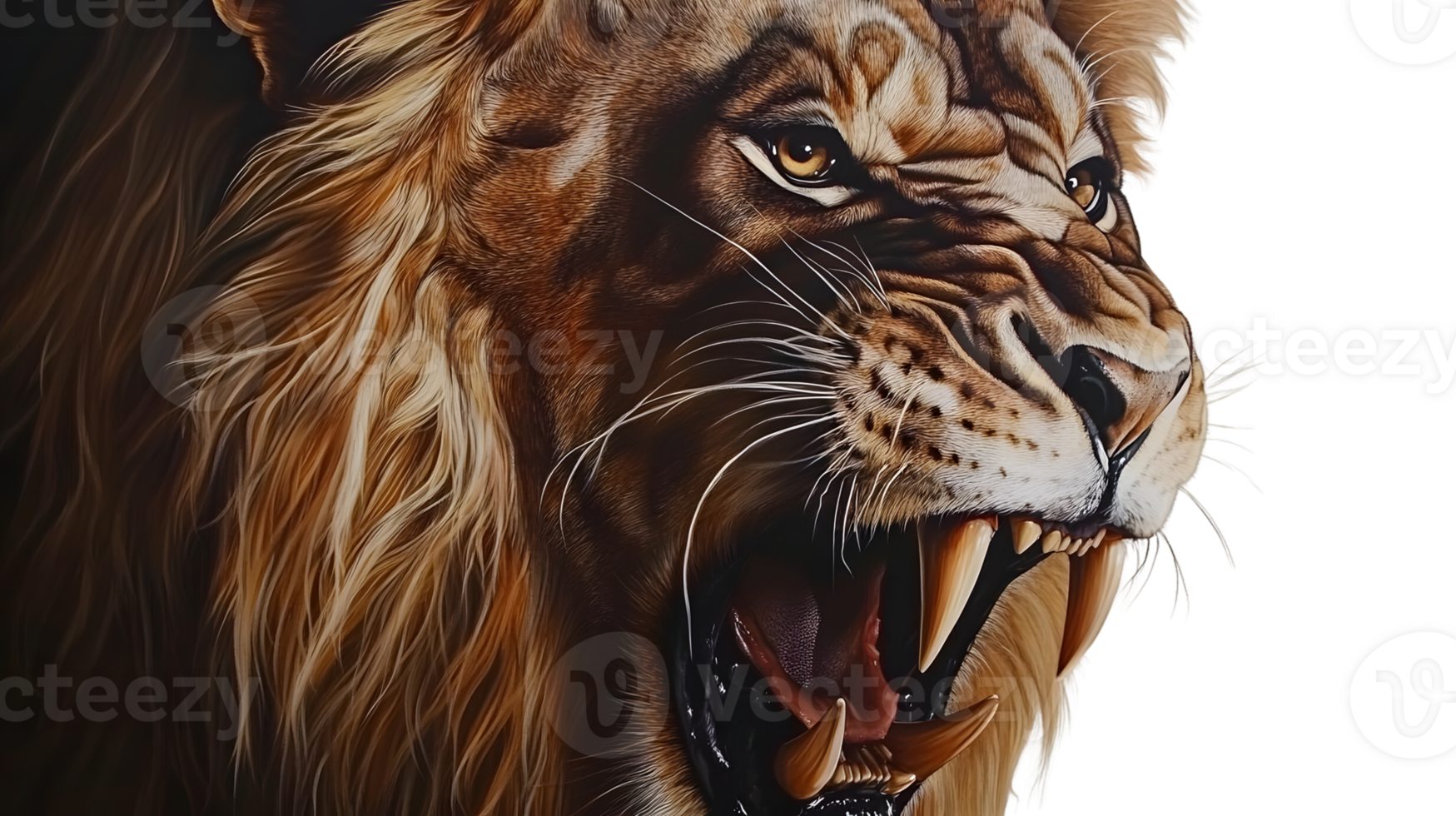 Closeup of a Roaring Lions Face Powerful Big Cat Wildlife Image png