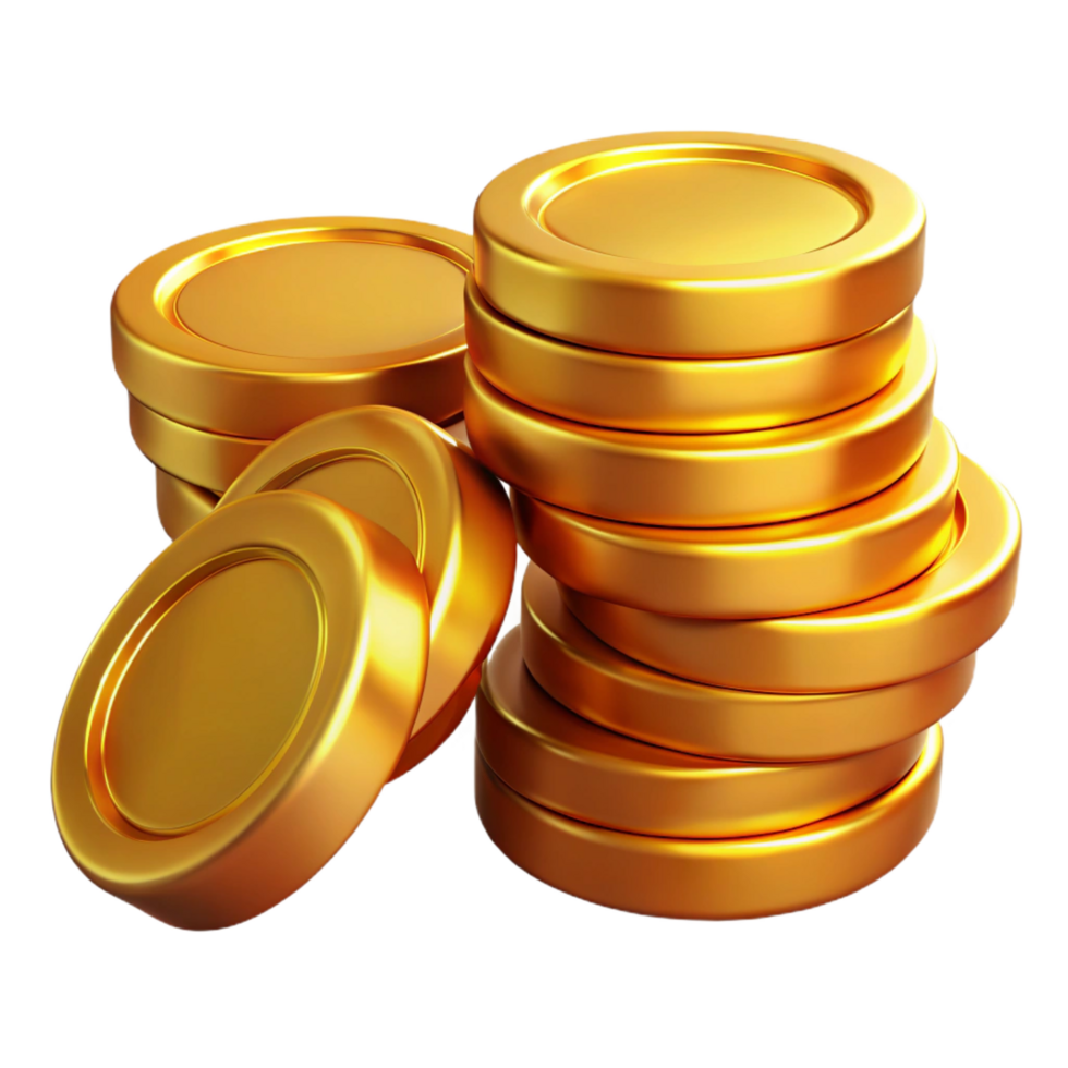 magnificent minimalist A stack of gold coins, gleaming and reflective, authentic png
