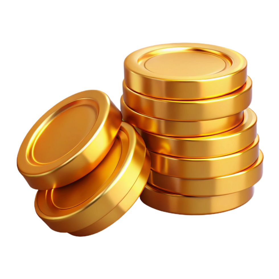 vibrant vintage A stack of gold coins, gleaming and reflective, professional png