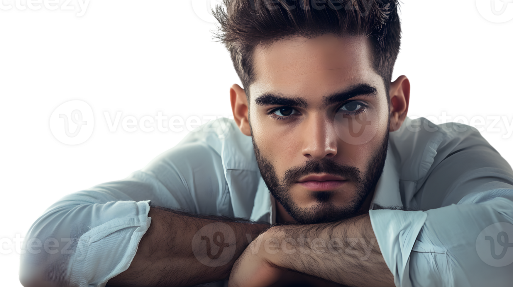 Closeup portrait of a man with a beard wearing a light shirt png