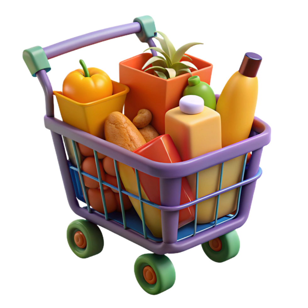 stunning abstract A shopping cart full of groceries, original png