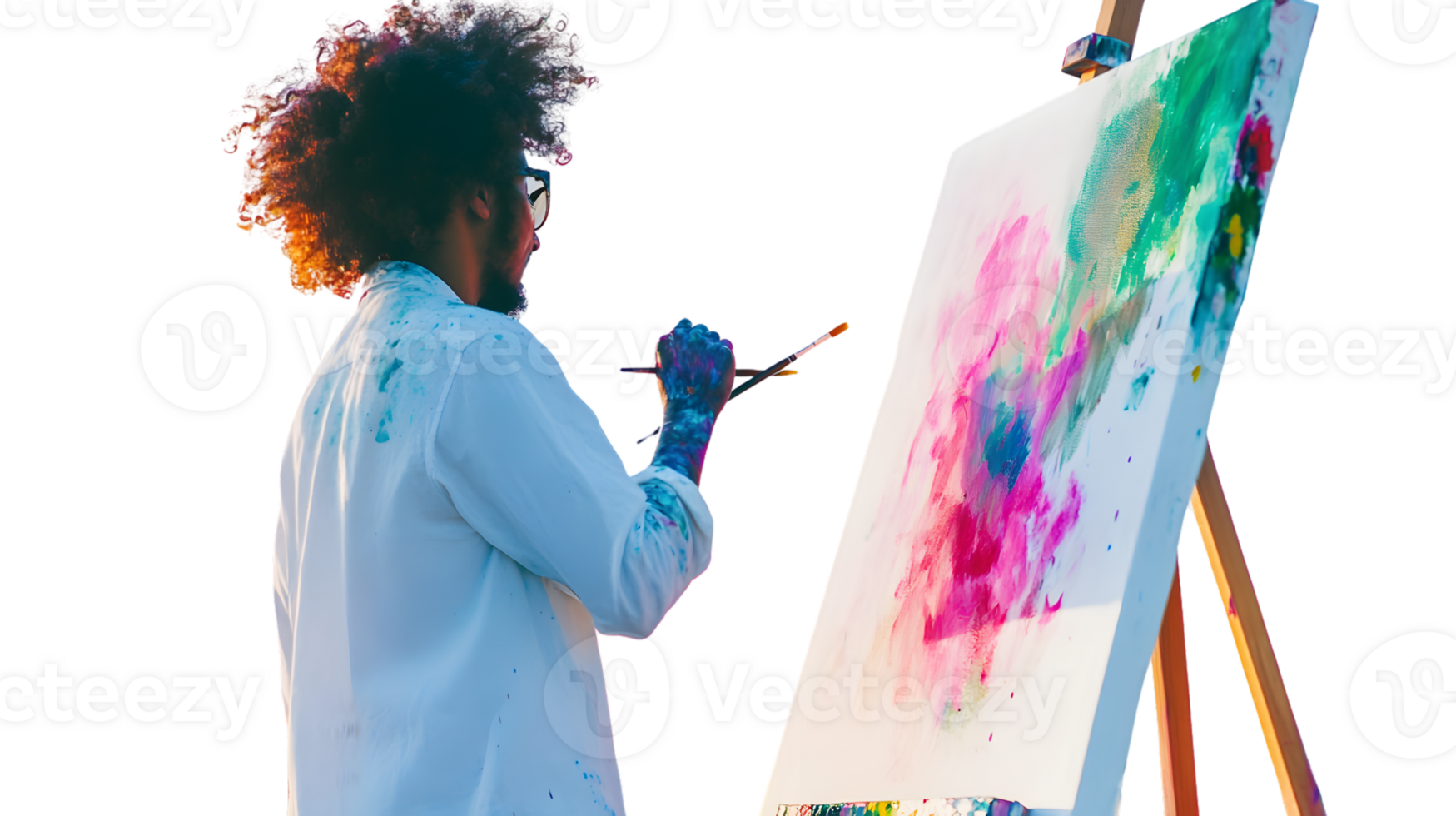 Creative Artist Painting Abstract Art on Canvas with Vibrant Colors and Expressive Brushstrokes png