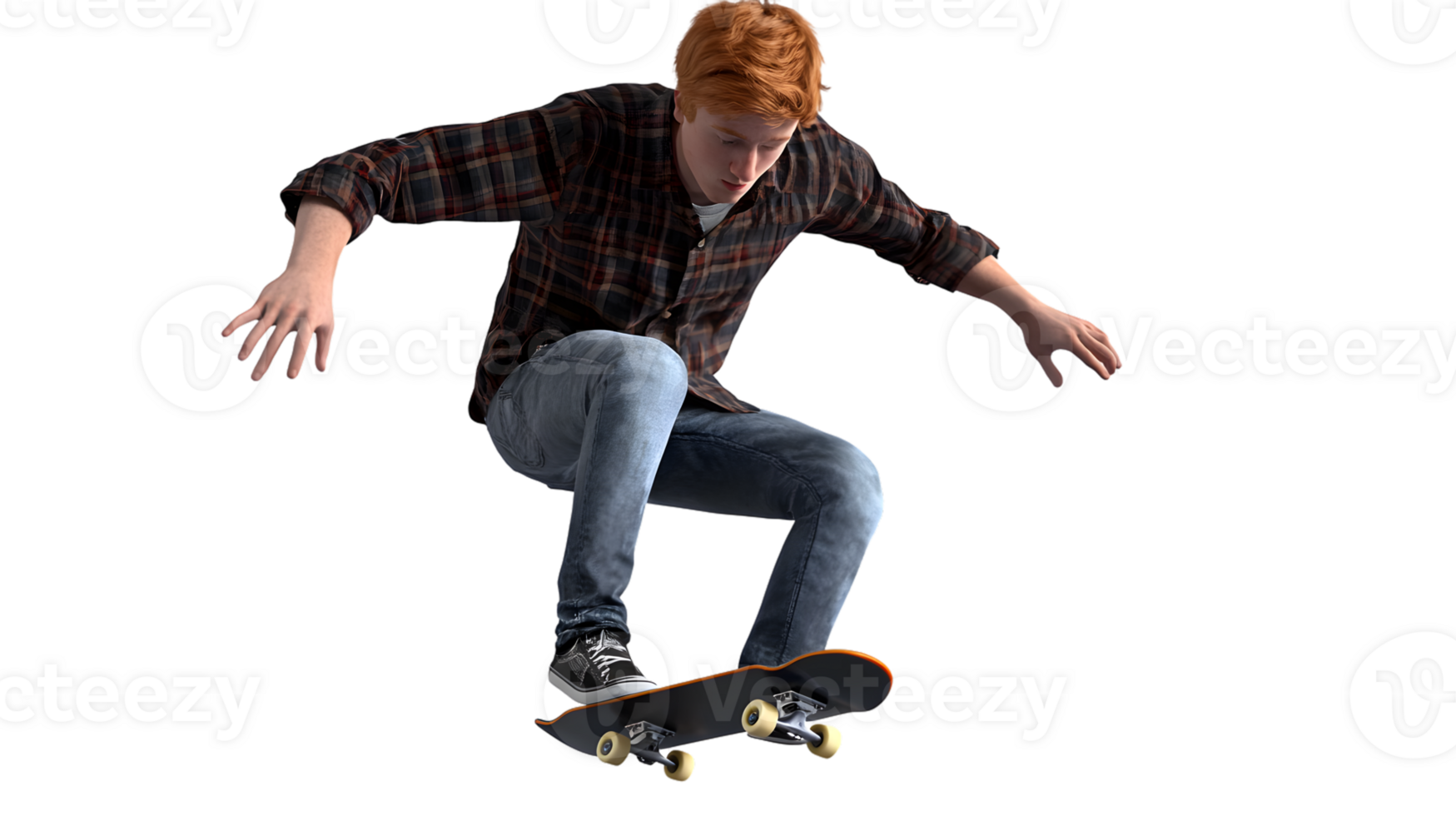Dynamic Skateboarder in MidAir A Young Individual Performing an Impressive Trick with a Plaid png