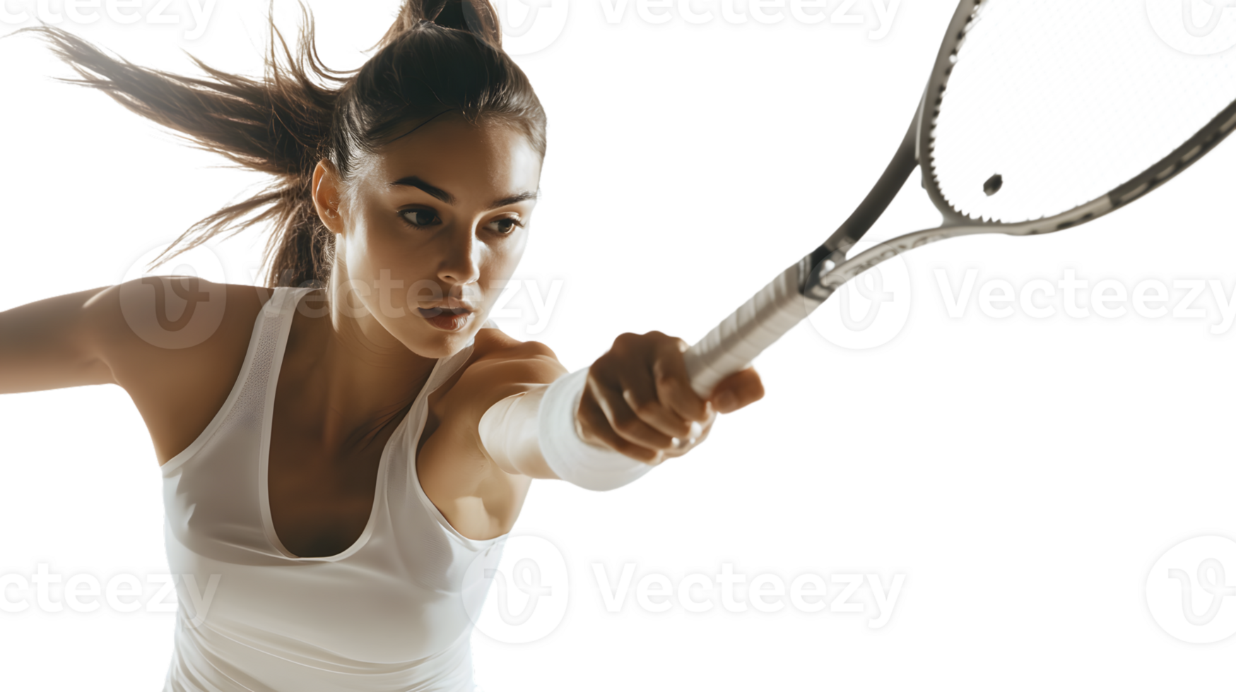 Dynamic Tennis Player in Action Sportswoman Swinging Racket Athletic Performance Fitness and png