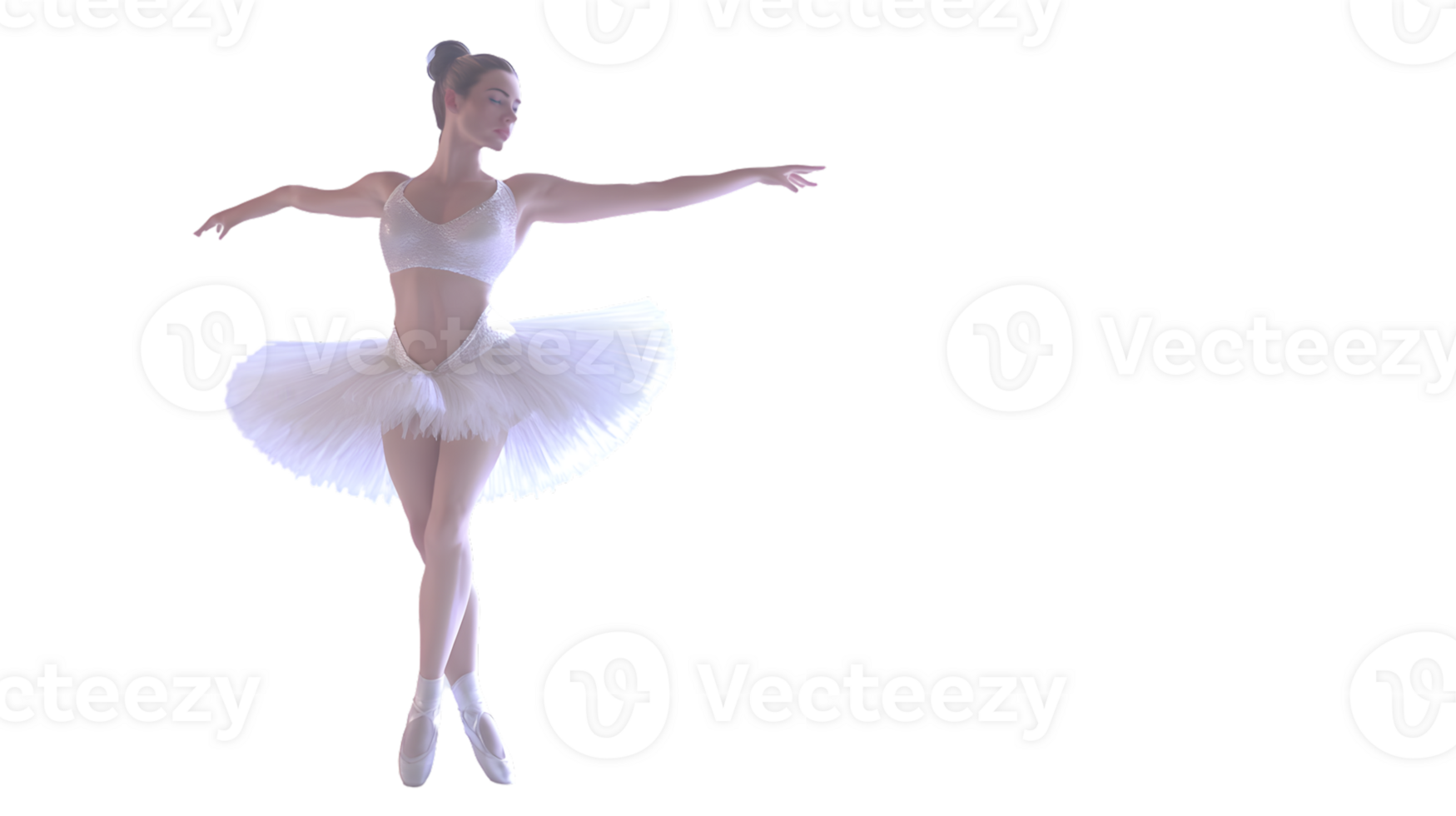 Elegant Ballerina in White Tulle Tutu Graceful Pose on Black Background png
