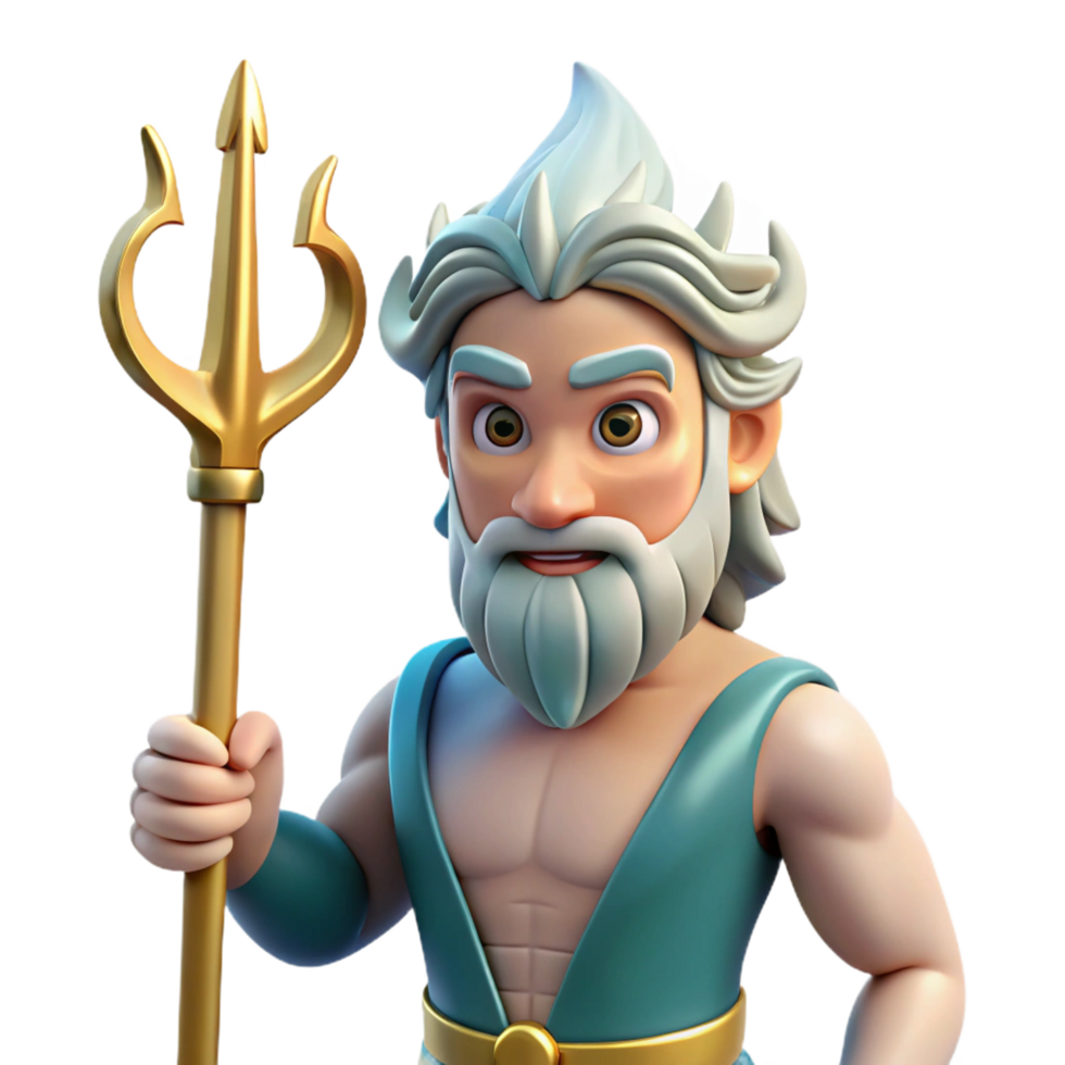 wonderful contemporary Poseidon, God of the Sea, holding trident, original png