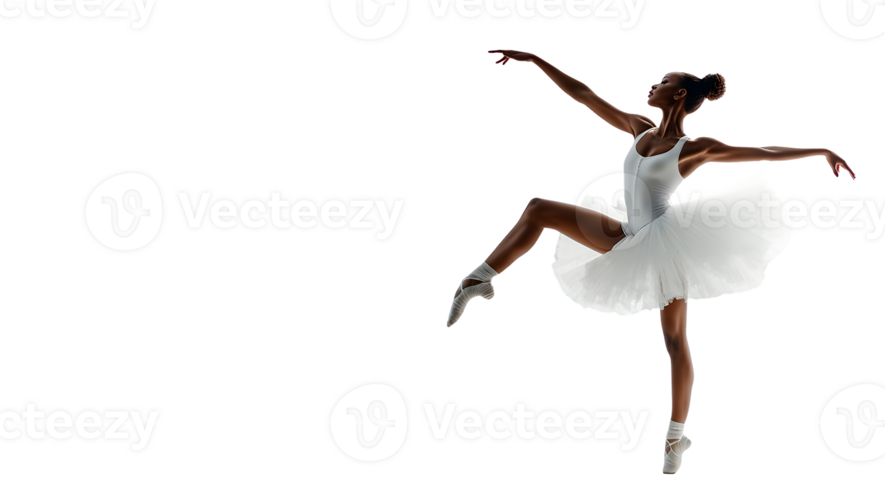 Elegant Ballerina in White Tutu Performing a Graceful Leap png