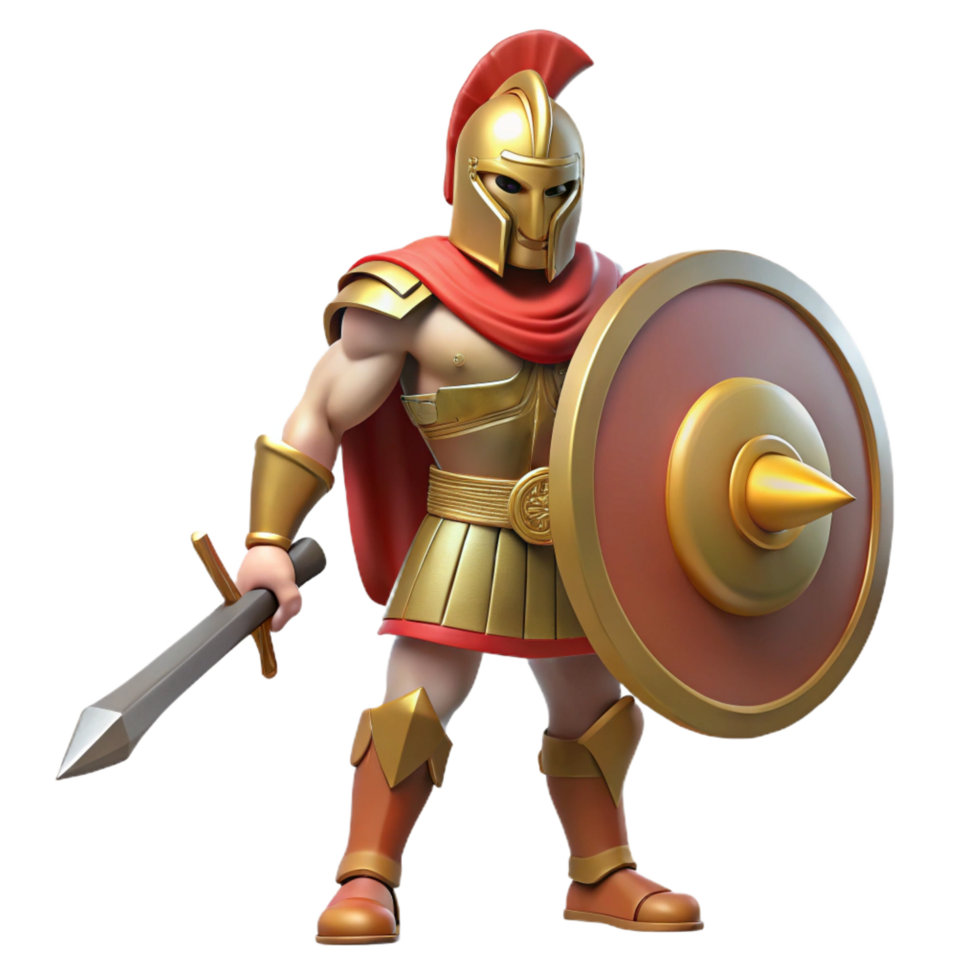 extraordinary rustic Ares, God of War, holding sword and shield, high resolution png