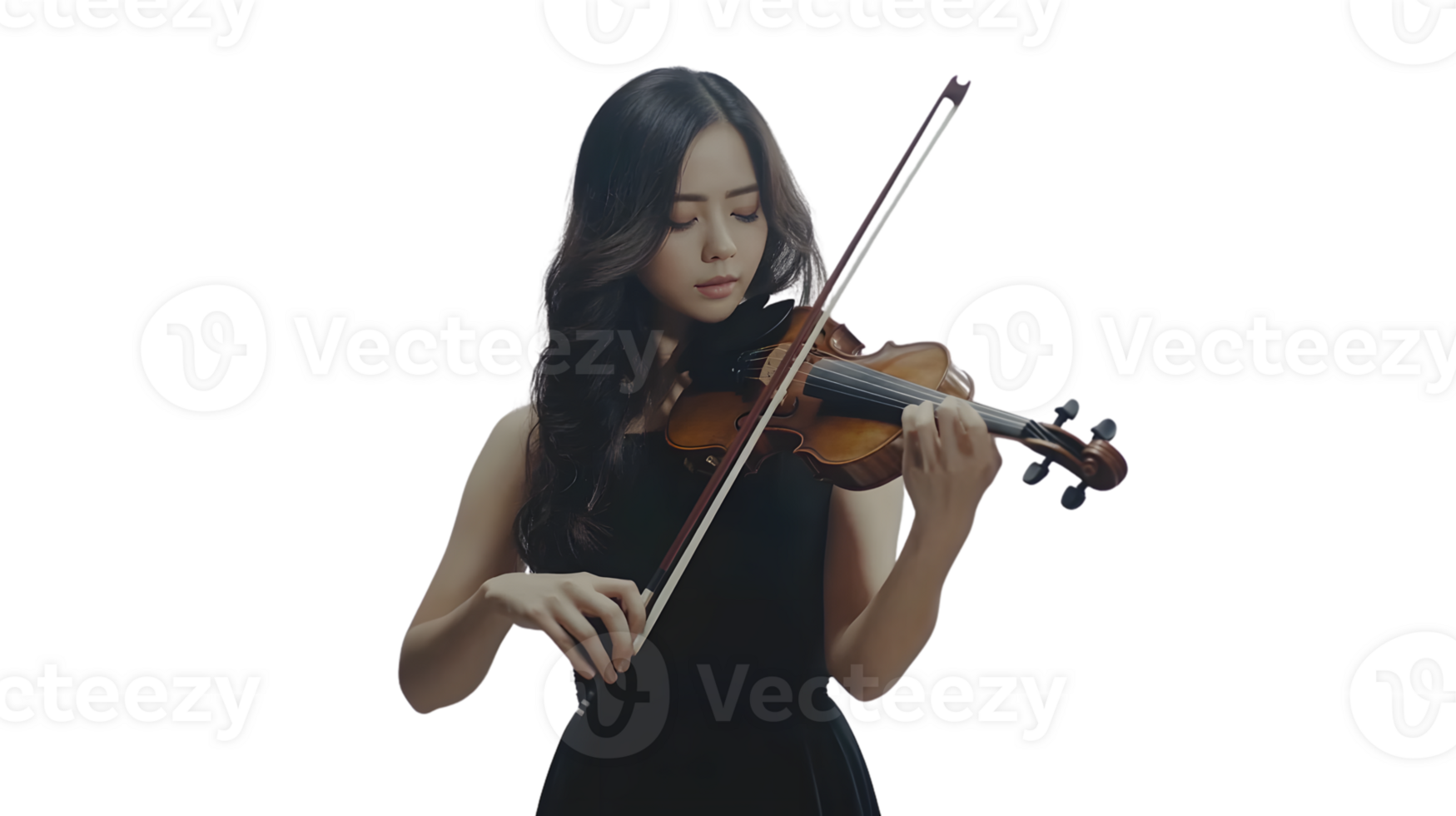 Elegant Musician Playing the Violin in a Black Dress Capturing the Essence of Classical Perfor png