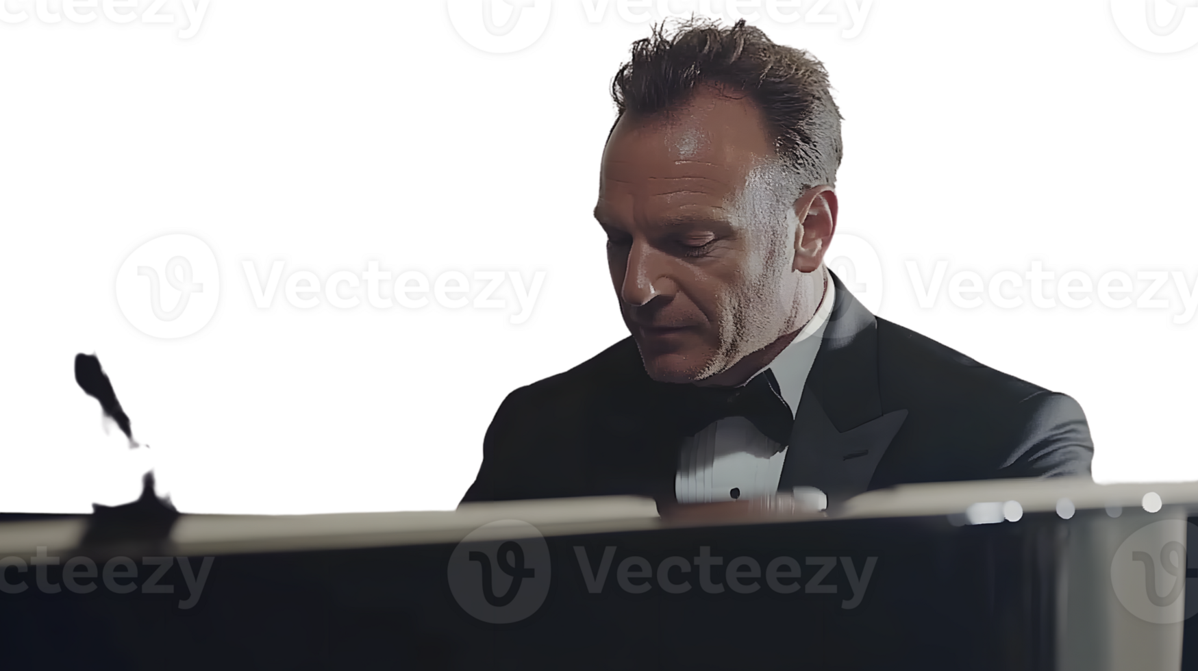 Elegant Man in Tuxedo Playing Piano Formal Attire Musician at Keyboard Classical Performance png