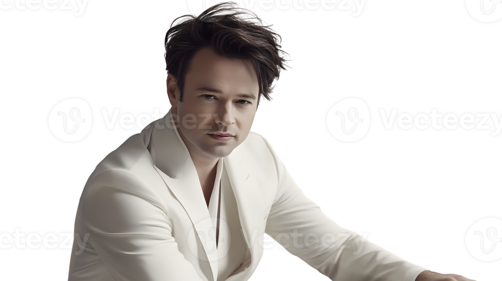 Elegant Man in White Suit Professional Fashionable and Confident Pose for Business Advertis png