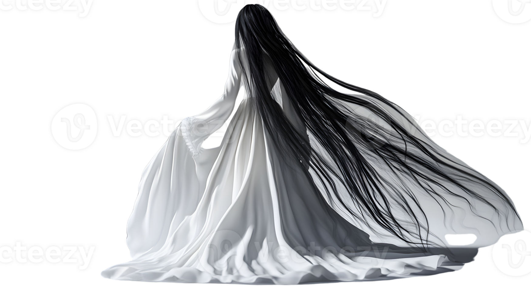 Elegant Flowing White Fabric with Dynamic Black Strands Abstract Artistic Design for Fashion a png
