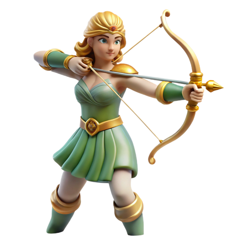 beautiful artistic Artemis, Goddess of the Hunt, with bow and arrow, high resolution png
