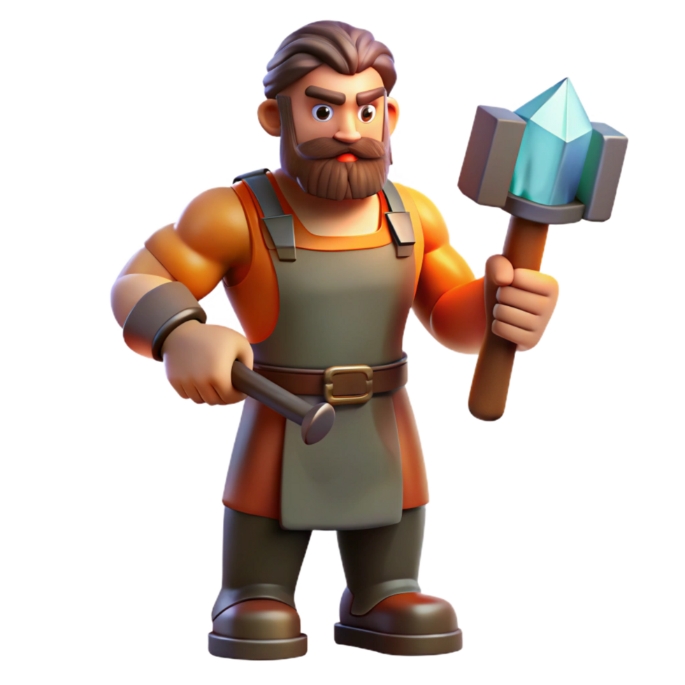 vibrant abstract Hephaestus, God of the Forge, holding hammer, genuine png