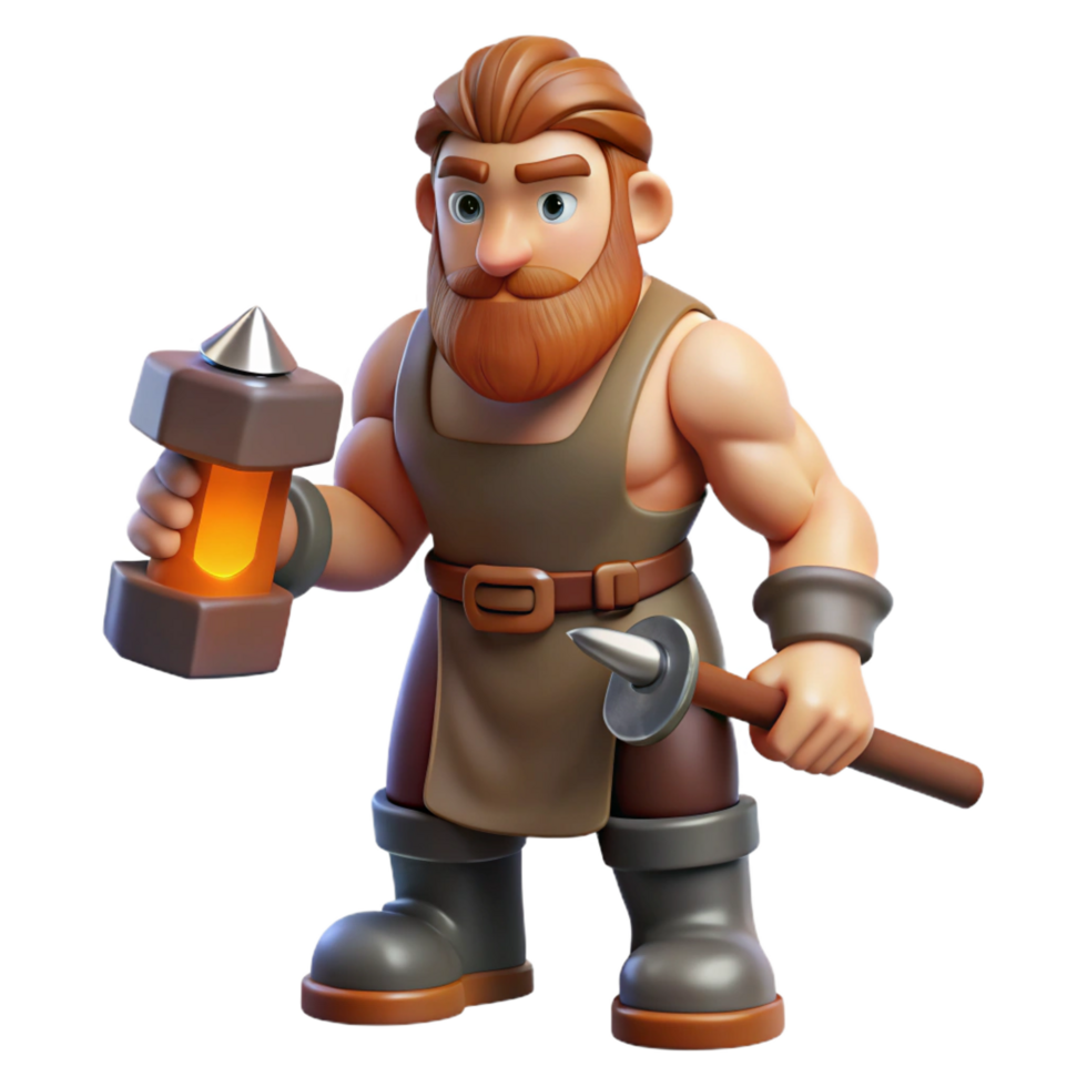 wonderful contemporary Hephaestus, God of the Forge, holding hammer, 4K png