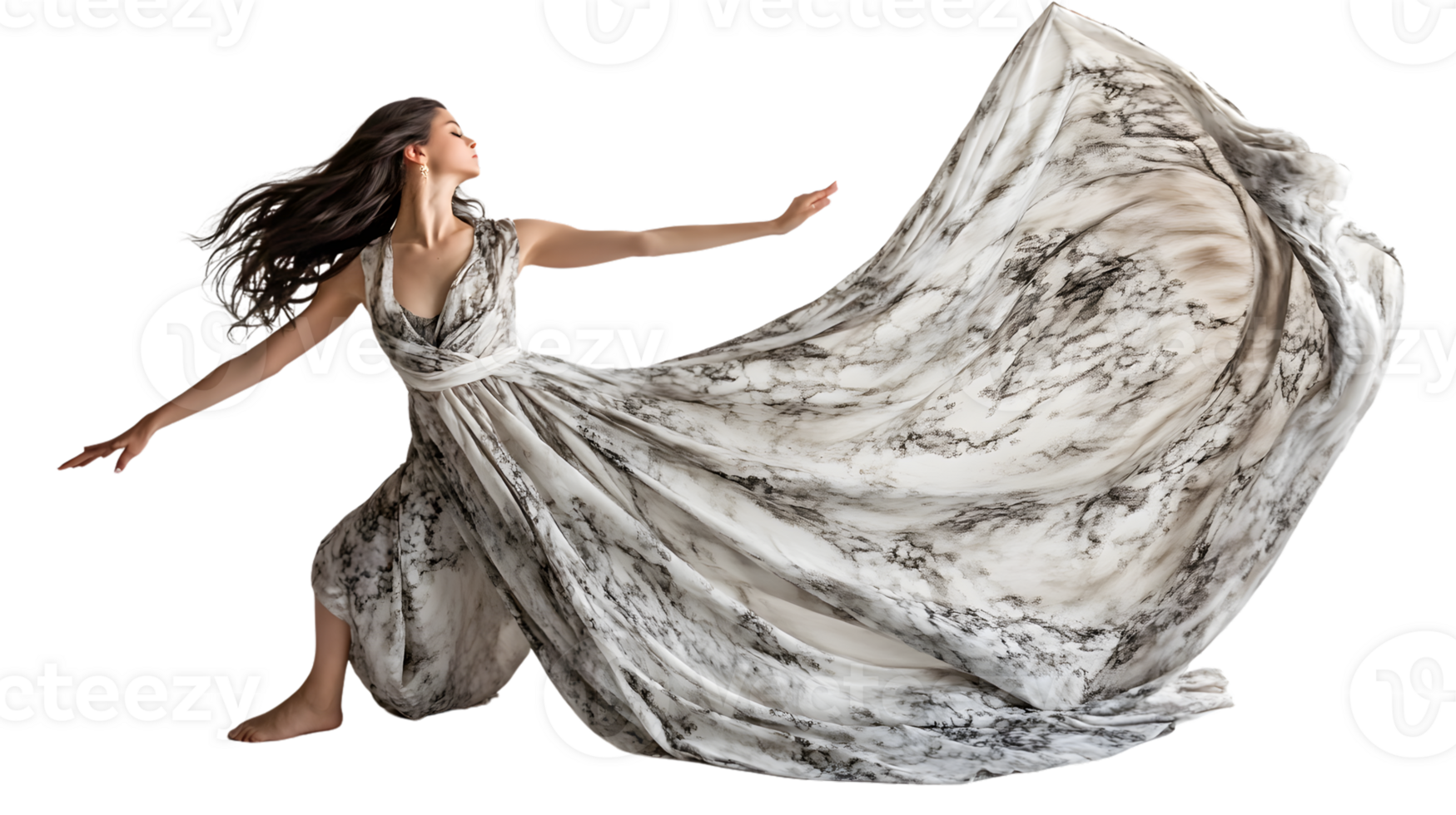 Elegant Woman in Flowing Marble Dress Fashion Grace Movement png
