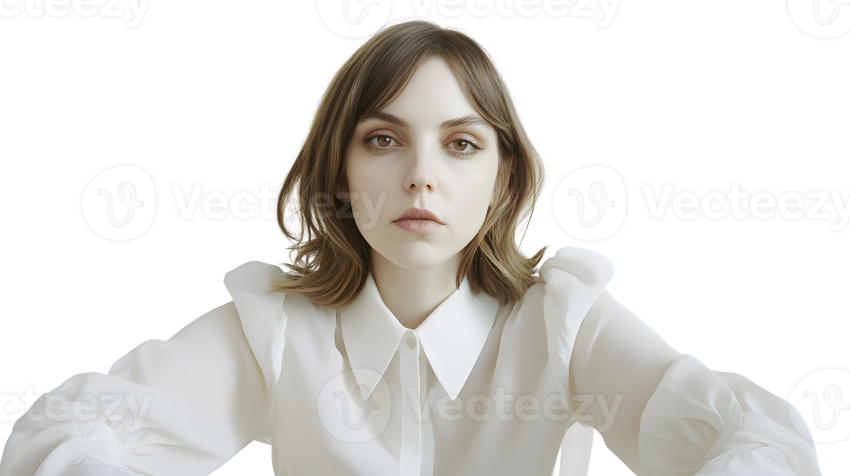 Elegant Woman in White Blouse with Puffed Sleeves Fashionable Portrait for Advertising and Edi png
