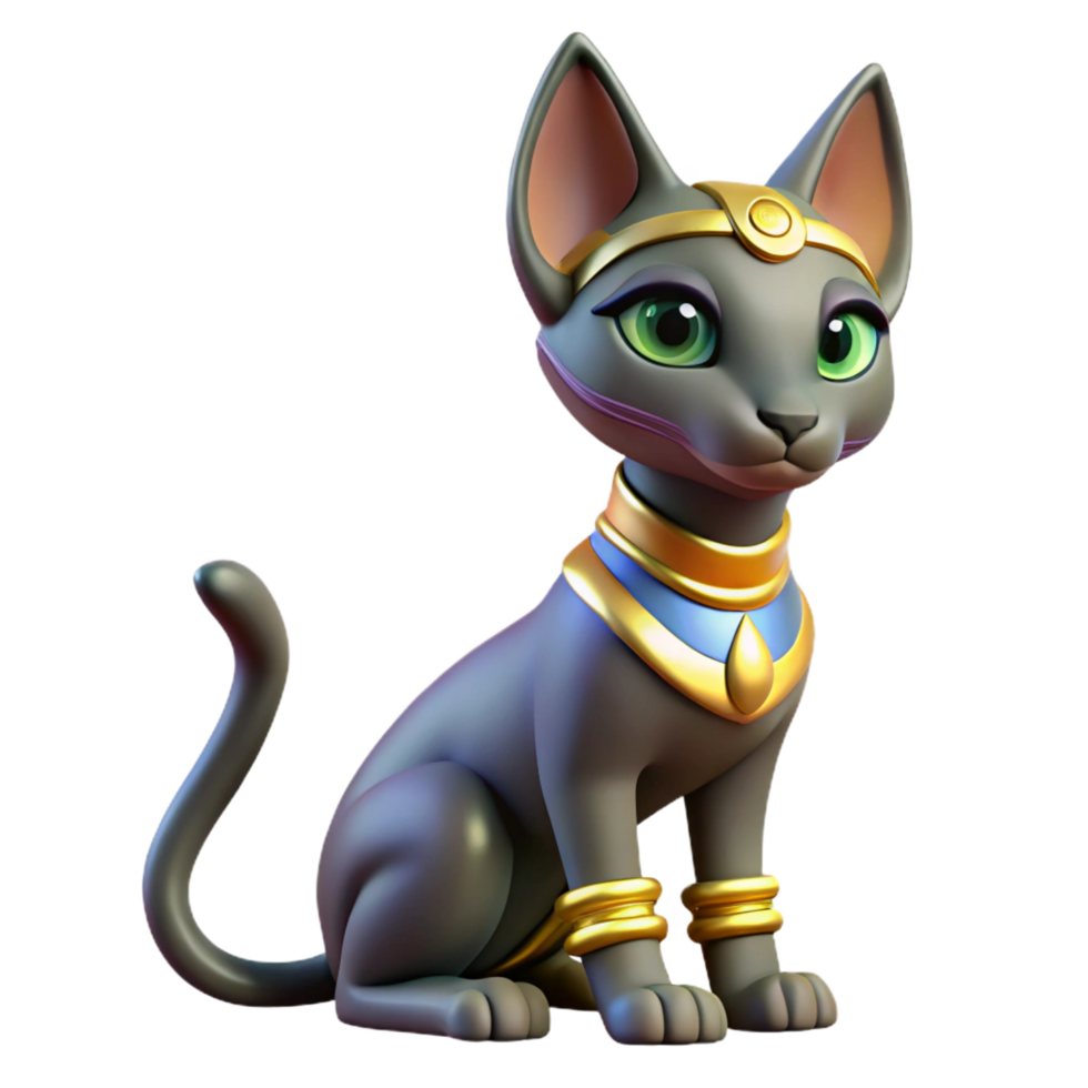 vibrant minimalist Bastet, Egyptian cat goddess, feline form, high resolution png