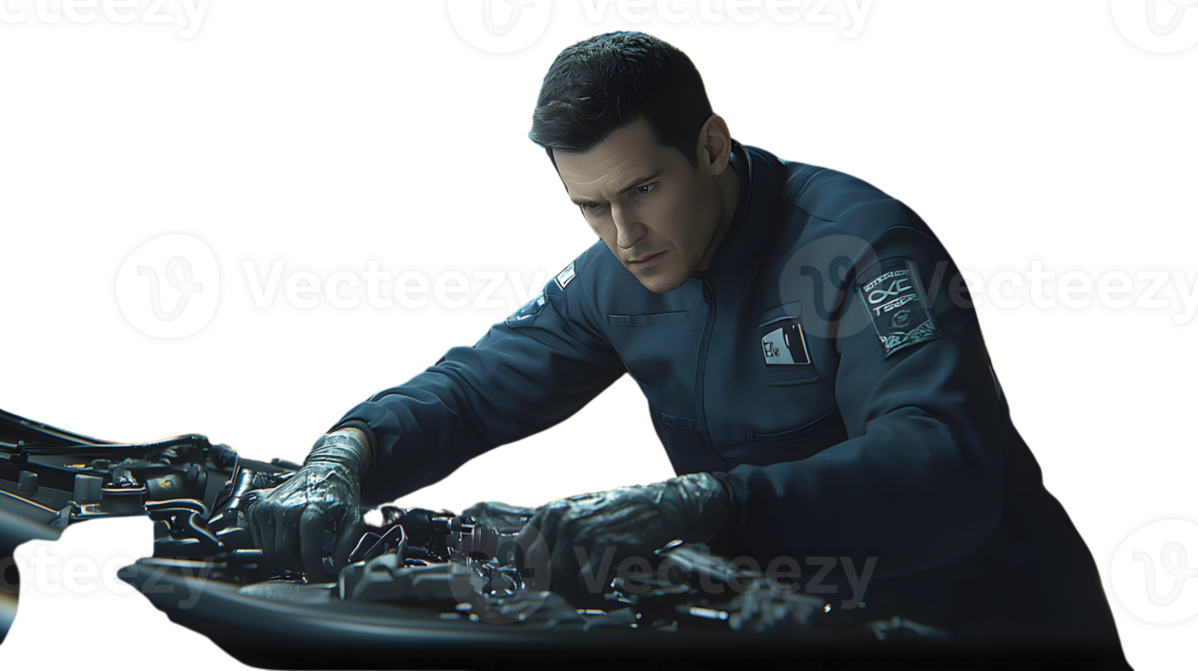 Engineer in Uniform Working on Machinery with Precision and Focus png