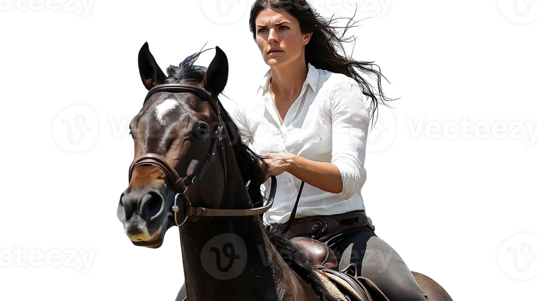 Equestrian Excellence A Woman Riding a Horse with Grace and Strength png
