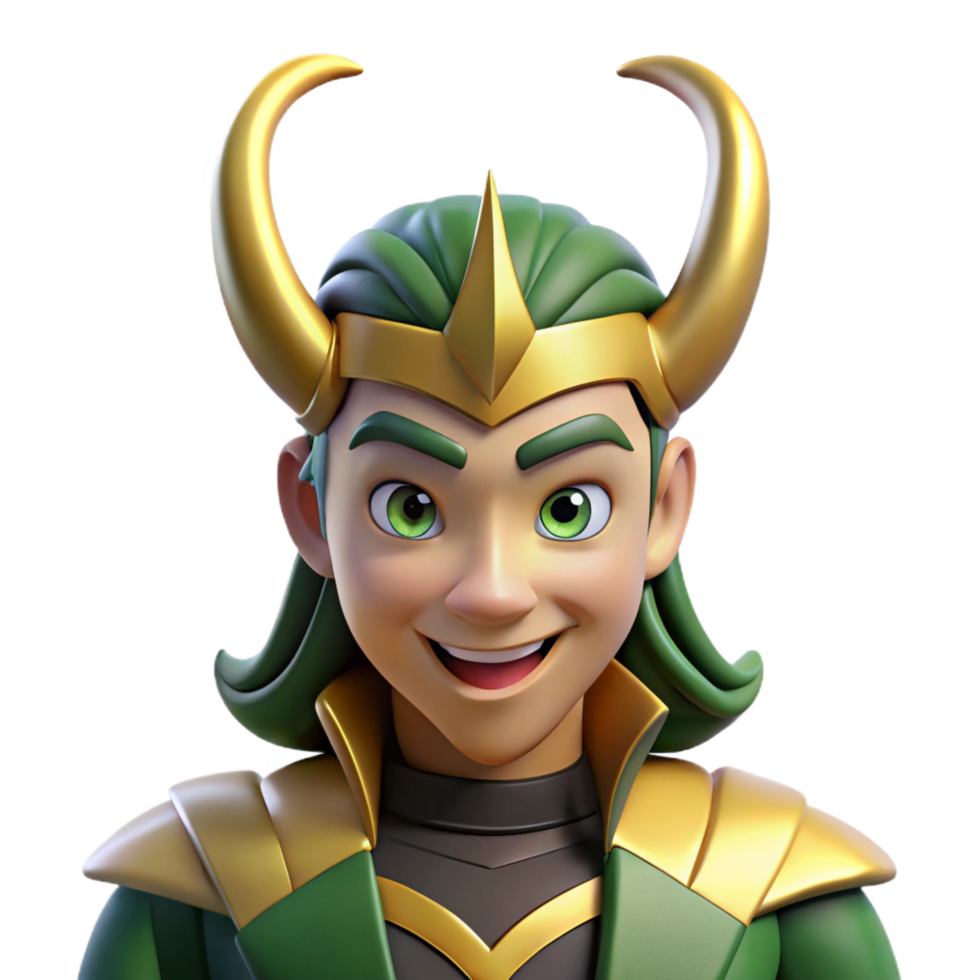 magnificent modern Loki, Norse trickster god, mischievous expression, exclusive png