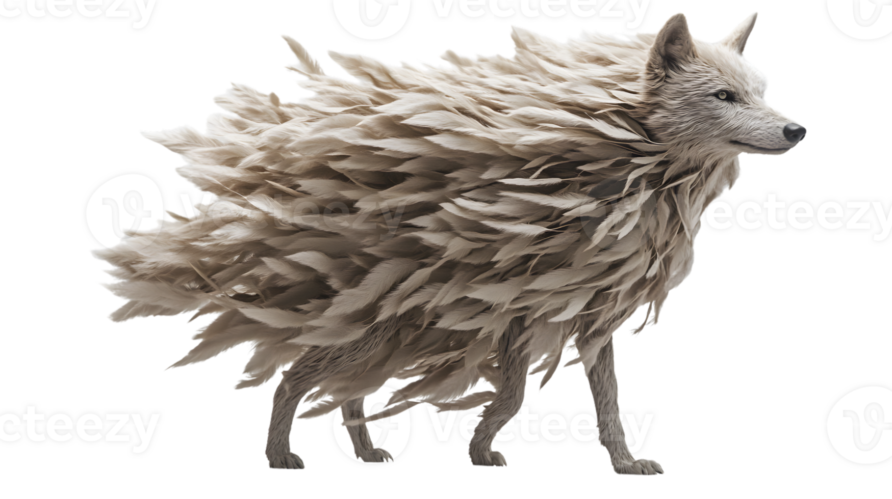 Feathered Canine A Unique Blend of Wolf and Bird Characteristics in a Stunning Digital Artwork png