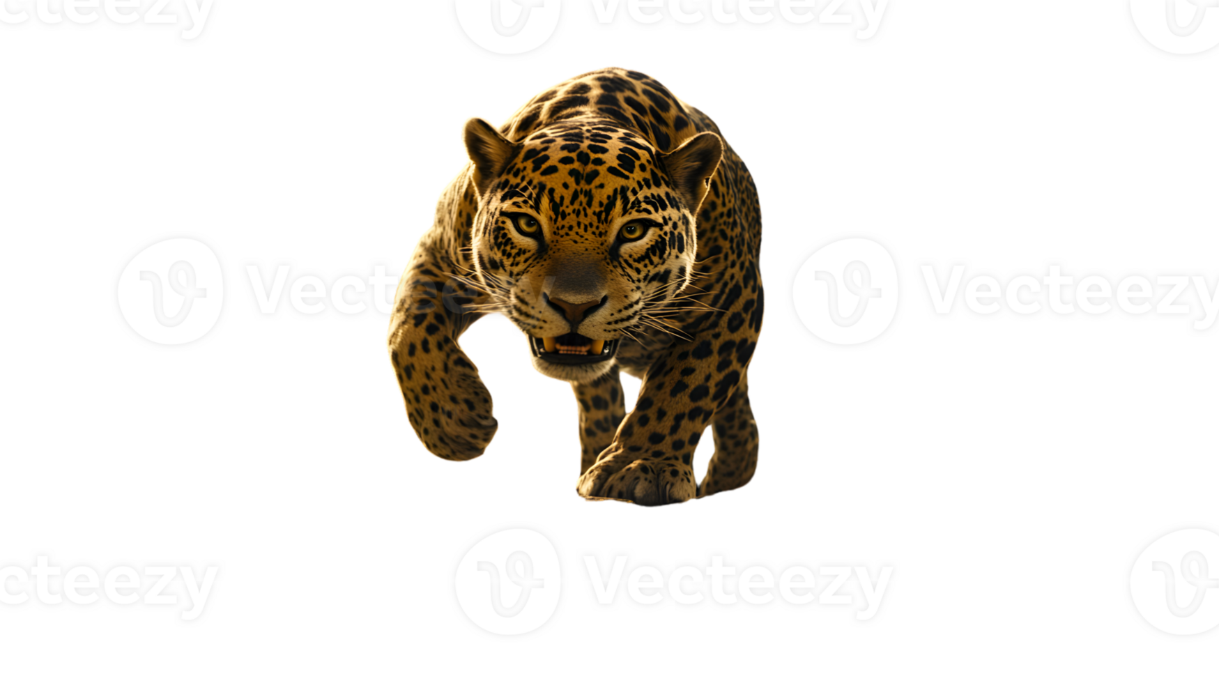 Fierce Predator in Motion A Detailed Image of a Spotted Big Cat on the Prowl png