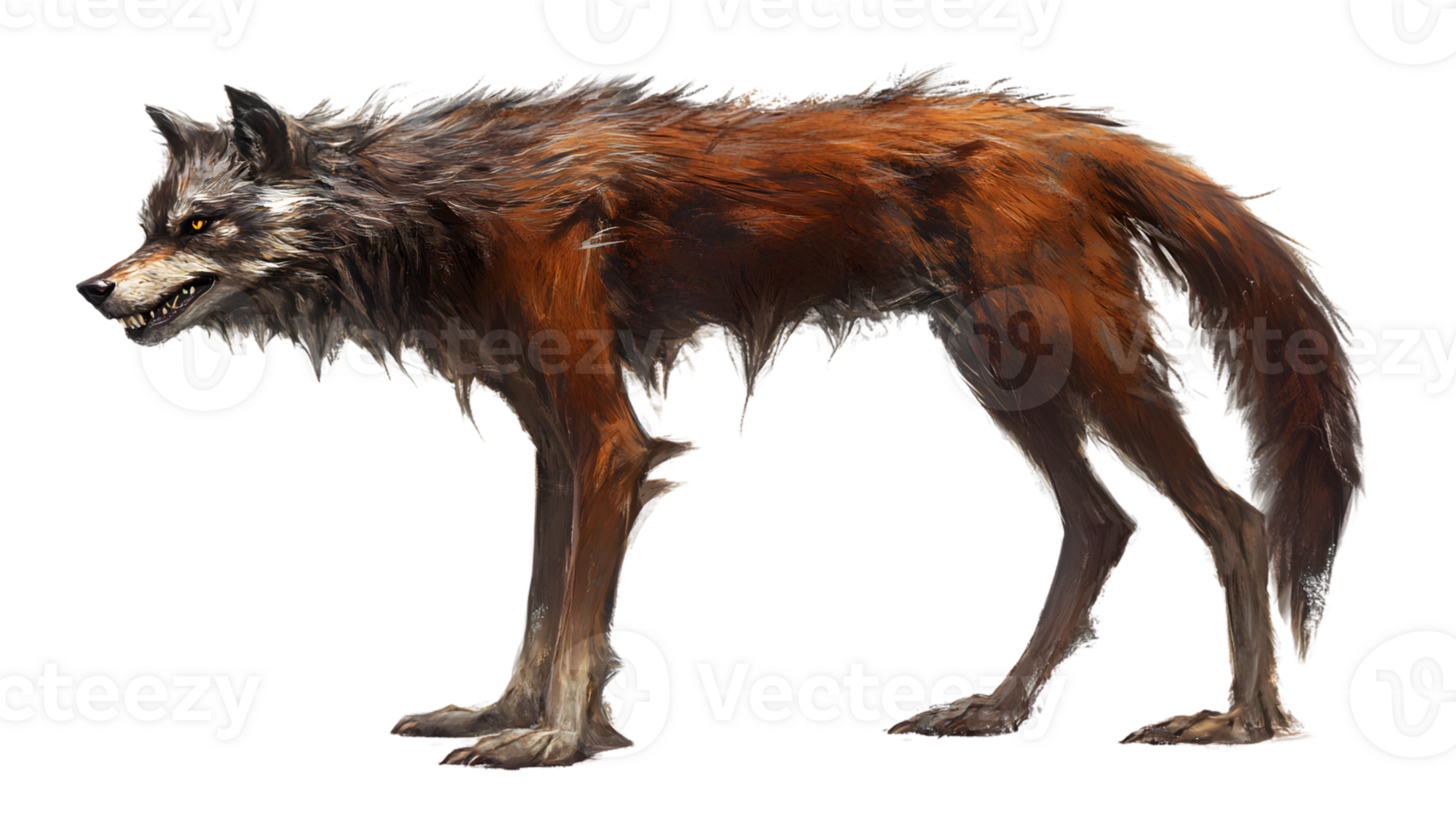 Fierce Canine Predator with Detailed Fur Texture and Intense Expression Perfect for Wildlife png