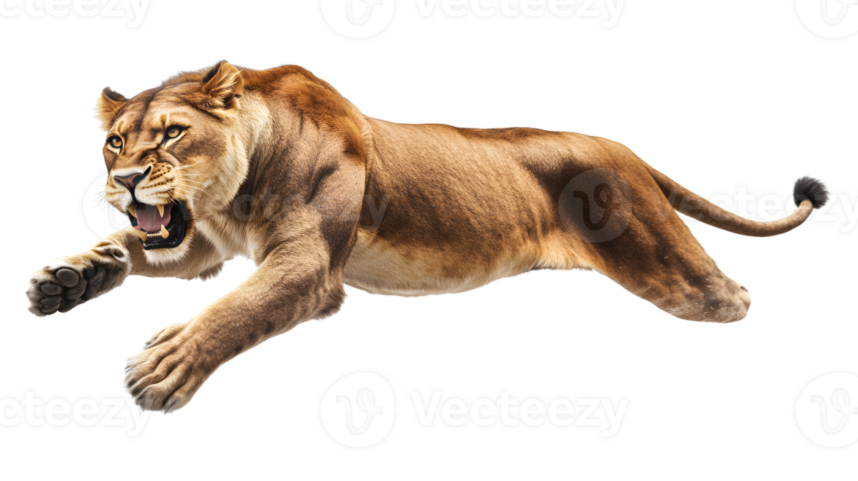 Fierce Predator in Motion A Detailed Illustration of a Roaring Big Cat on the Hunt png