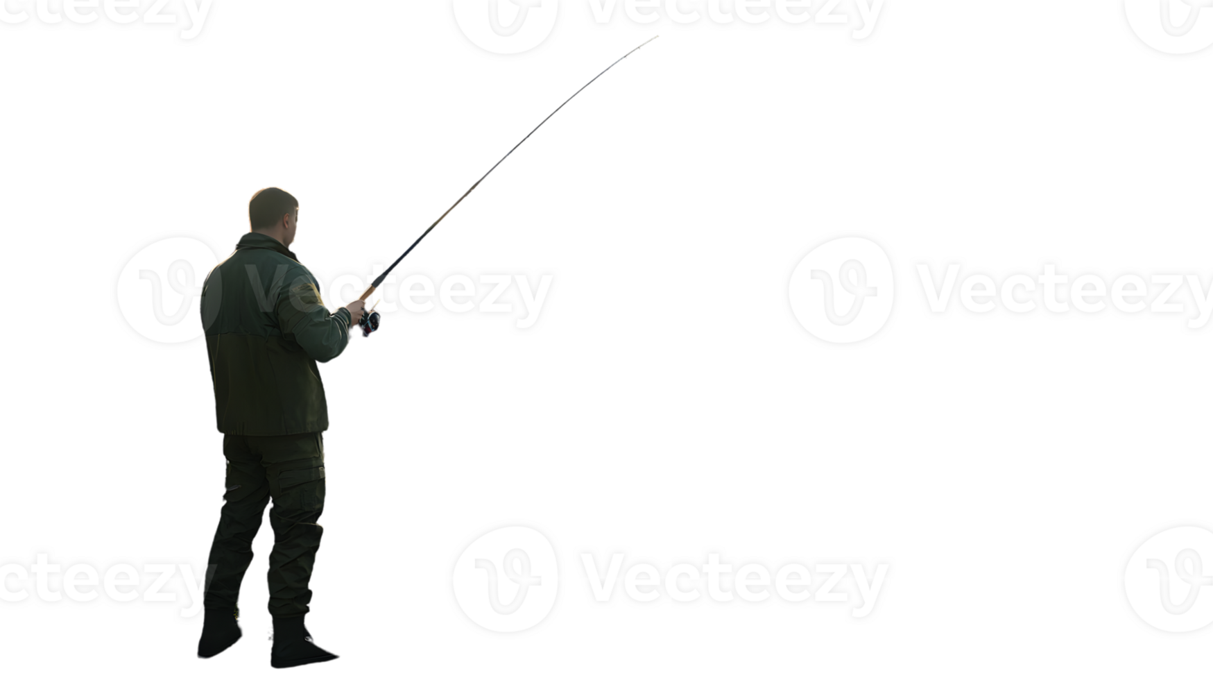 Fishing Enthusiast in Action A Man Casting His Line with Expertise Against a Blank Canvas png
