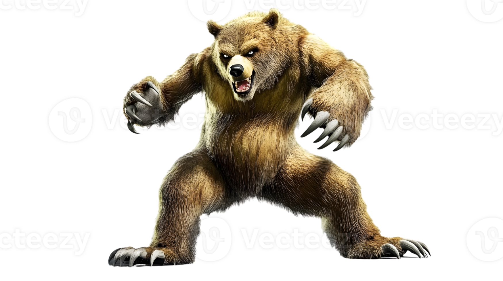 Fierce Grizzly Bear Roaring with Sharp Claws and Intense Expression Perfect for Wildlife Natu png