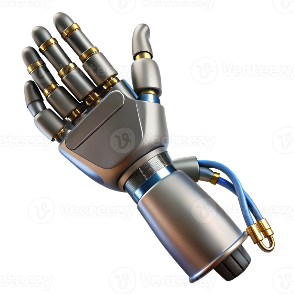 stunning rustic Cybernetic arm, exposed wires, metallic plating premium png