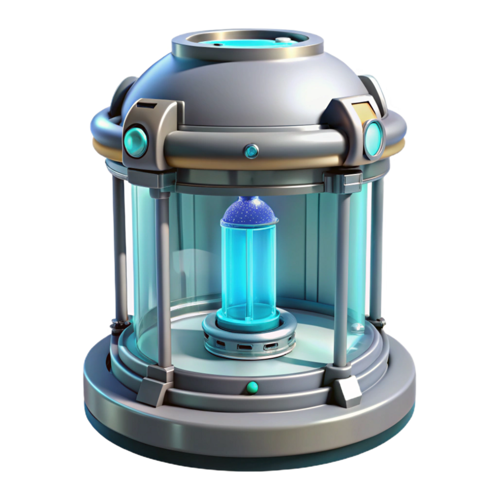 dramatic minimalist Cryogenic chamber, futuristic design, transparent high quality png