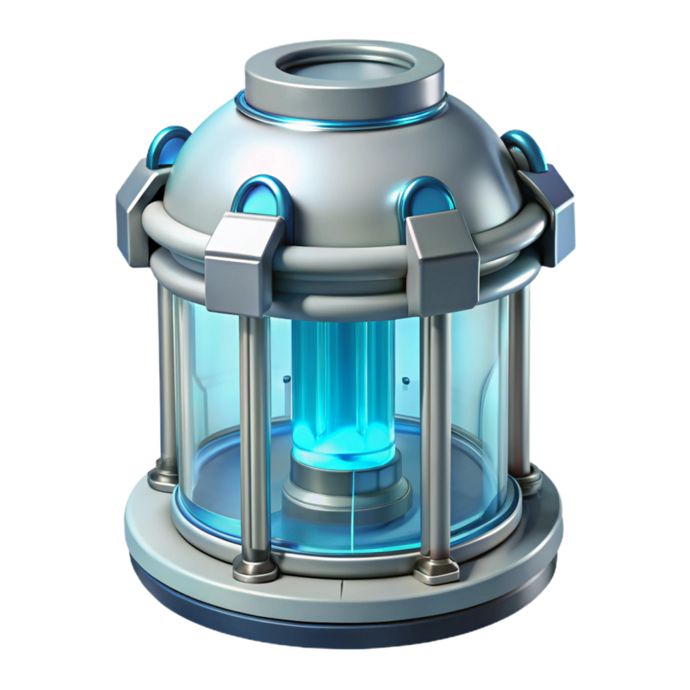 extraordinary contemporary Cryogenic chamber, futuristic design, transparent professional png