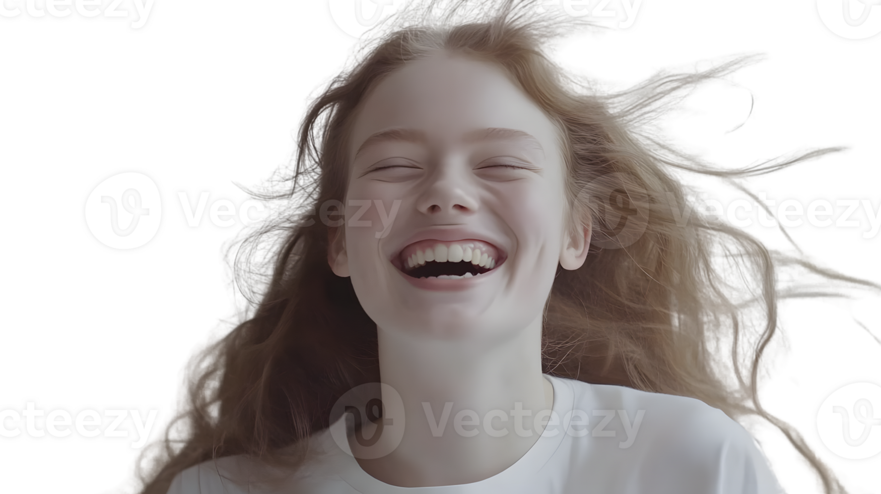Joyful Laughter A Moment of Pure Happiness Captured with a Radiant Smile and Flowing Hair png