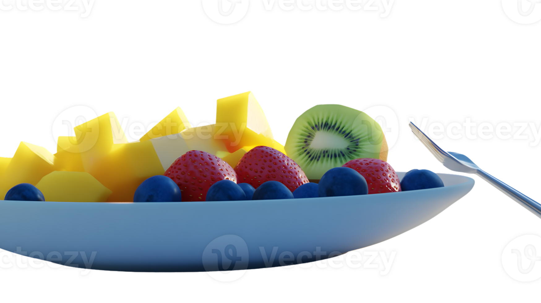 A colorful fruit bowl with fresh strawberries blueberries kiwi and pineapple chunks accompa png
