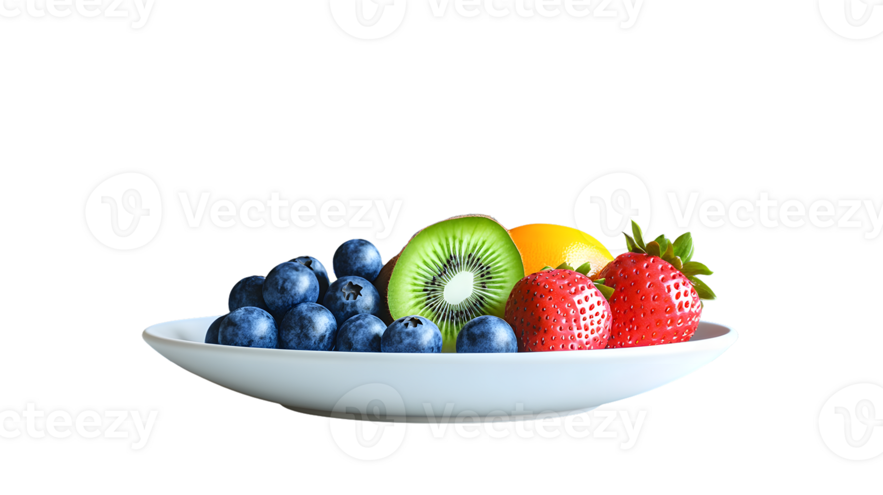 A plate of fresh fruits including berries citrus and tropical selections for healthy eating a png