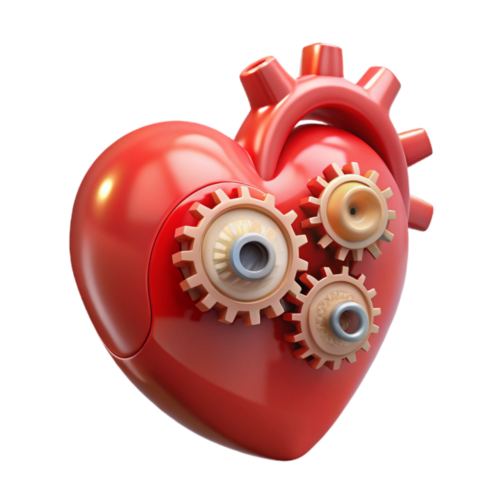 serene abstract A human heart made of gears and clockwork, original png
