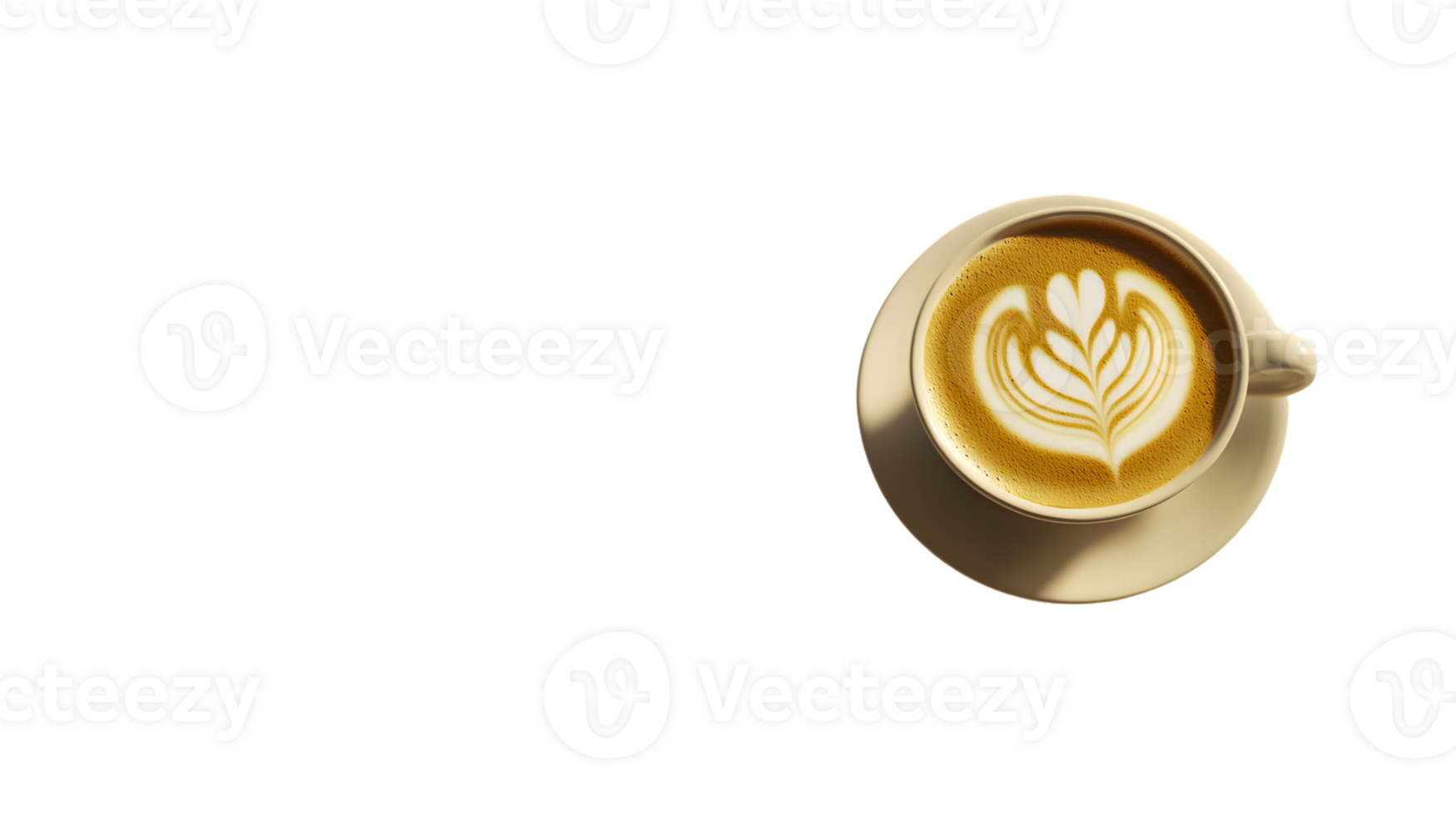 A steaming cup of coffee with intricate latte art on a black background perfect for culinary a png