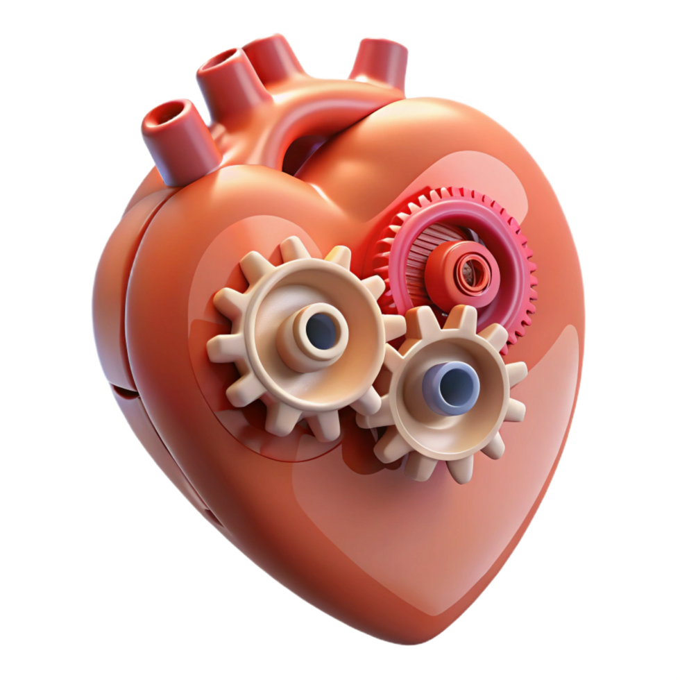wonderful minimalist A human heart made of gears and clockwork, 4K png