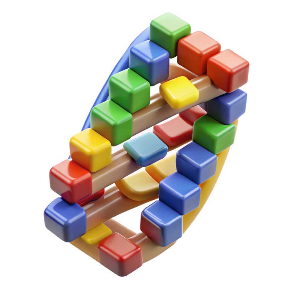 extraordinary creative A DNA double helix constructed from colorful building blocks, 4K png
