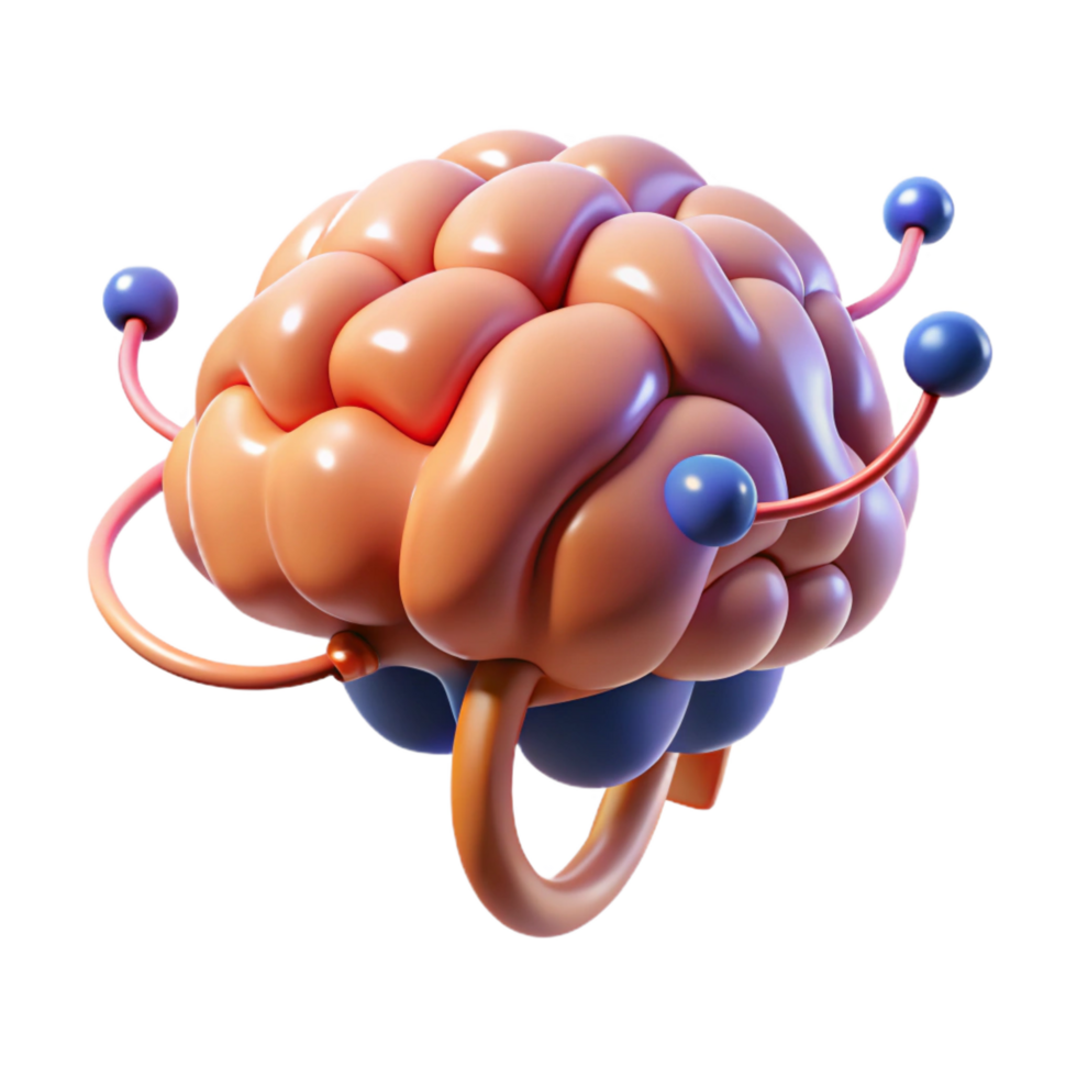 wonderful modern A floating brain with electrical sparks connecting its lobes, 4K png