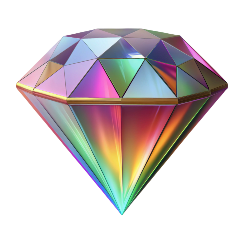 elegant artistic A single, perfect diamond with facets that refract rainbow light, detailed png