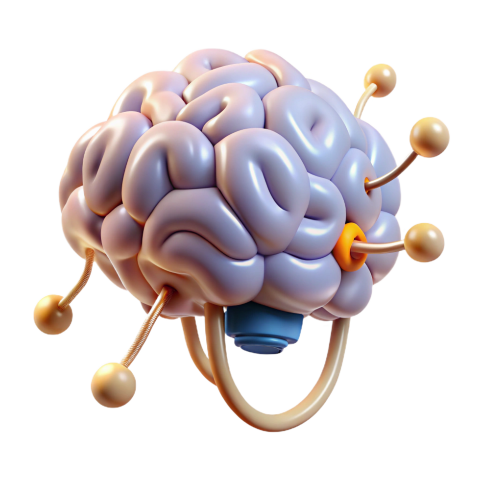 stunning rustic A floating brain with electrical sparks connecting its lobes, professional png