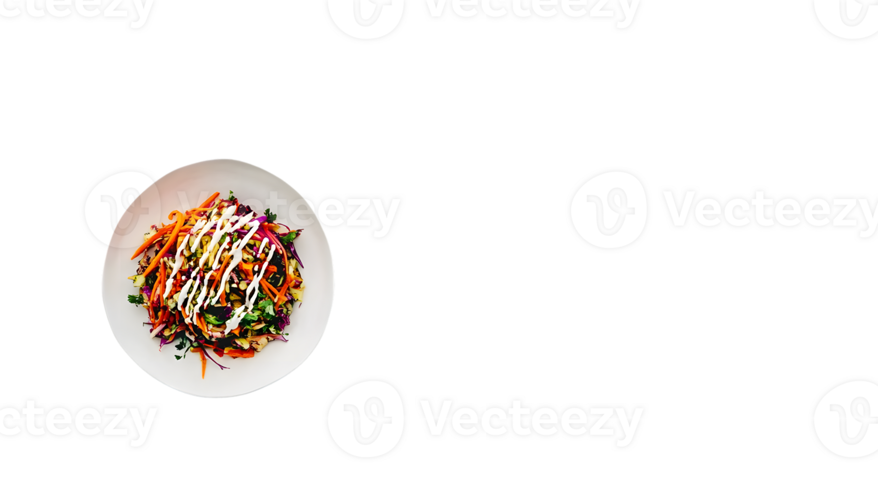 A vibrant and colorful salad on a white plate drizzled with dressing perfect for healthy eati png