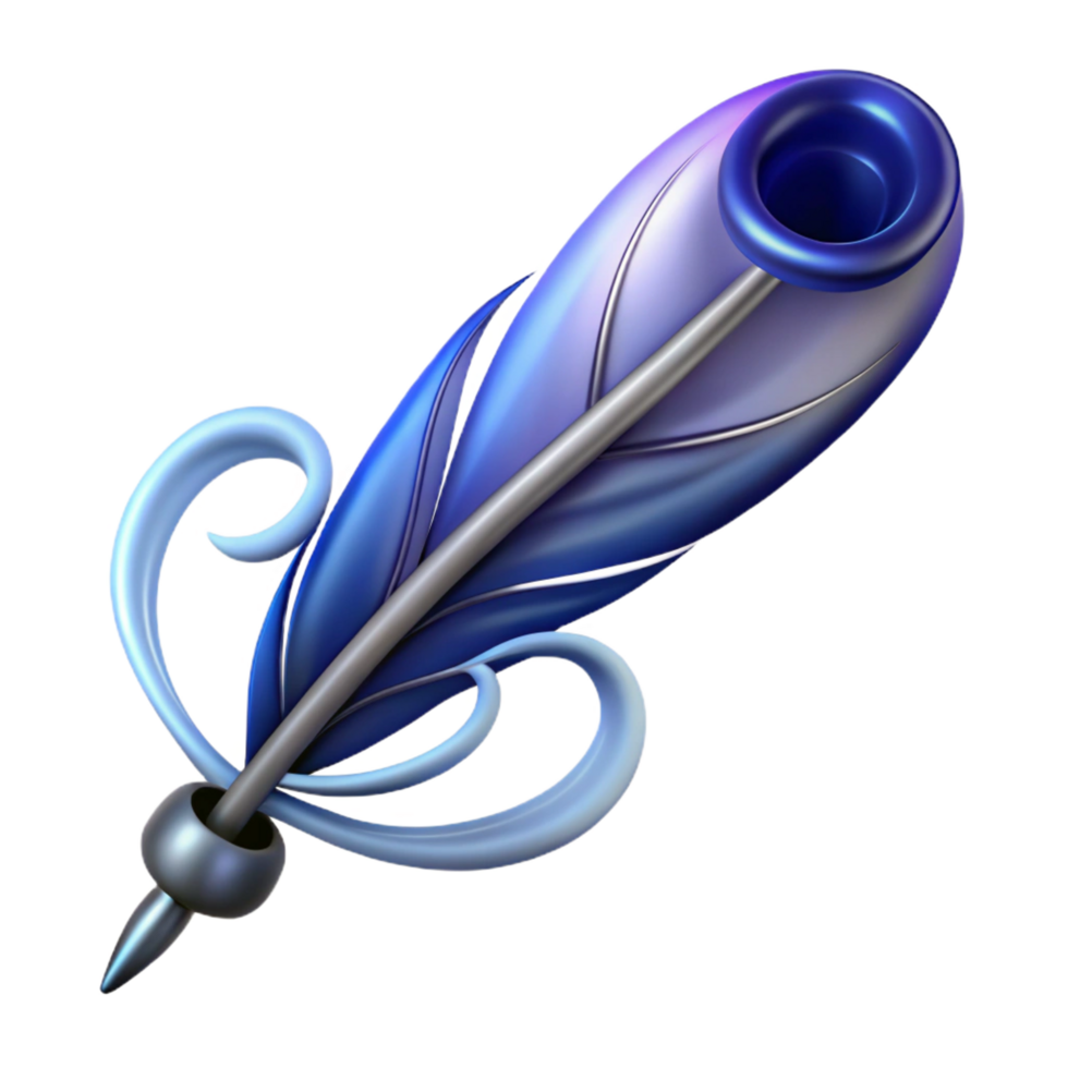 extraordinary modern A single feather pen with ink trailing off into swirling patterns, detailed png