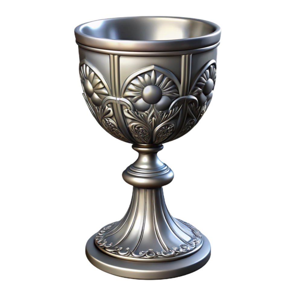 wonderful modern A single, ornate silver chalice, intricate carvings premium png