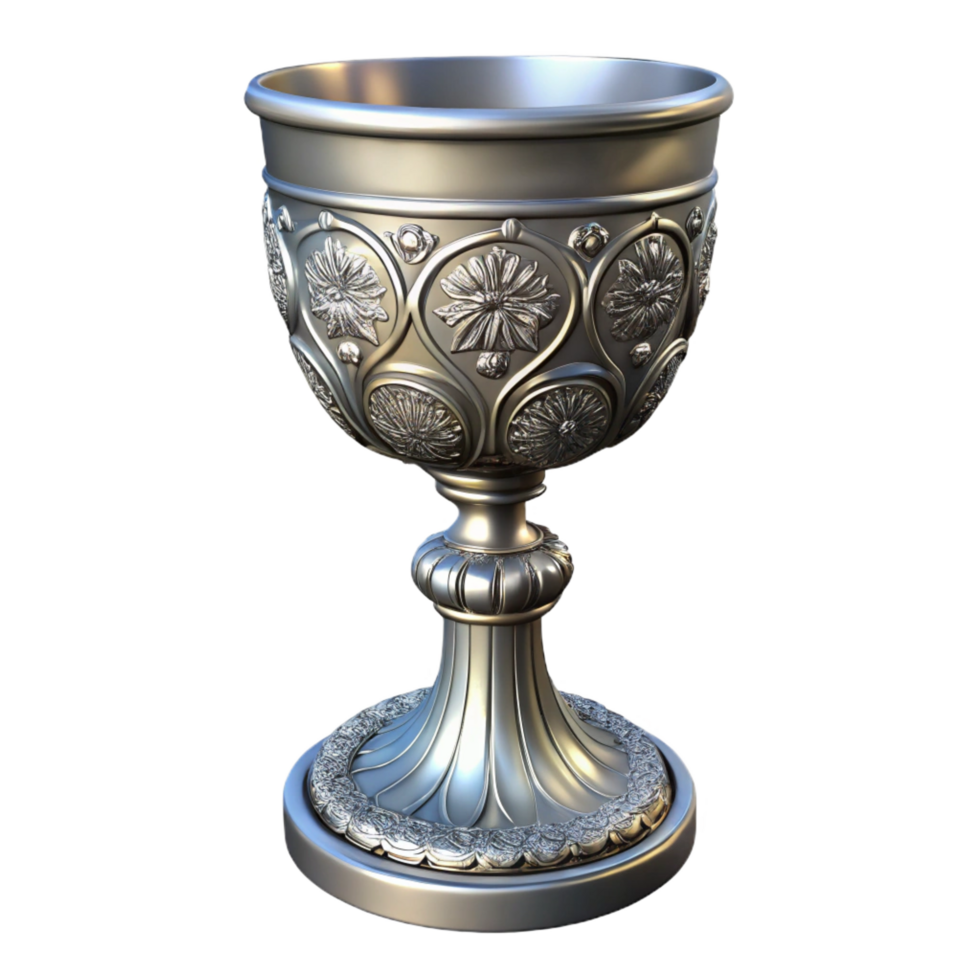 wonderful classic A single, ornate silver chalice, intricate carvings detailed png